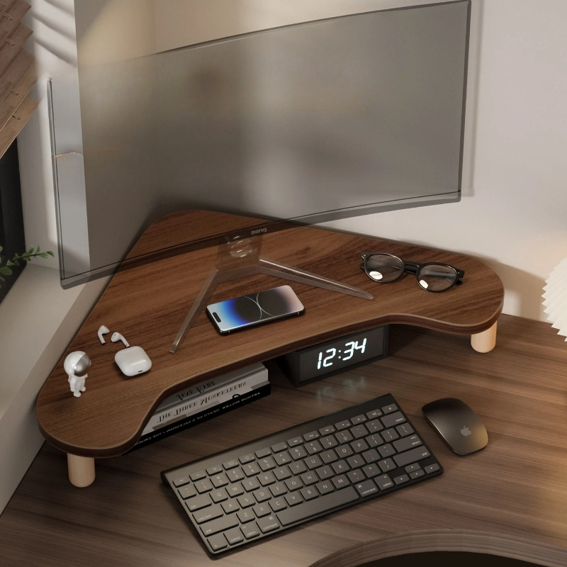 Monitor Riser Wood - Support d'ordinateur d'angle, rehausseur d'écran triangulaire