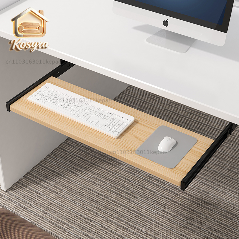 Desk Setup With Keyboard Tray - Plateau de clavier en bois sous