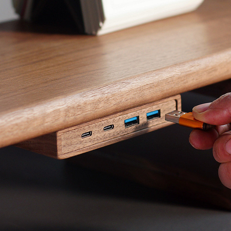 Monitor Riser Wood - Hub USB 3.2 avec support auto-adhésif,